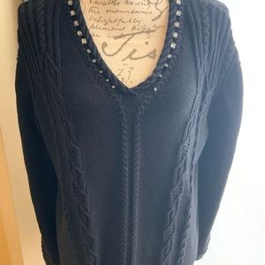 Vera wang cable knit sweater with rhinestone